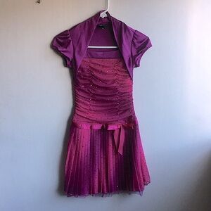 Amy Byer Sz 10 Girls Ruched Pink Sparkle Holiday Dress Cap Sleeves Pleats Layers